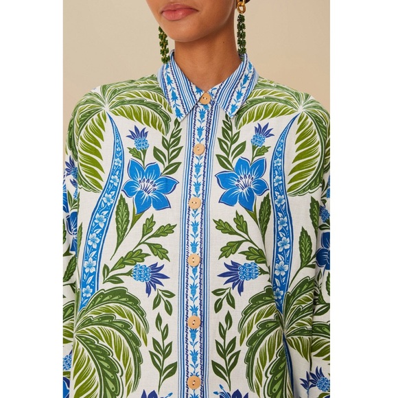 FARM Rio Off-White Tropicance Lenzing Ecovero Euroflax Chemise Top Size XS NWT - Picture 3 of 15